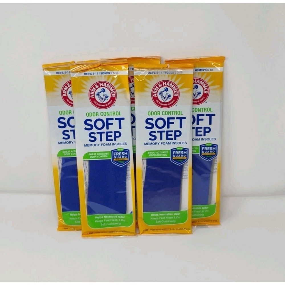 Arm & Hammer Odor Control Soft Step Memory Foam Insoles Trim to Fit 5-Pack NEW